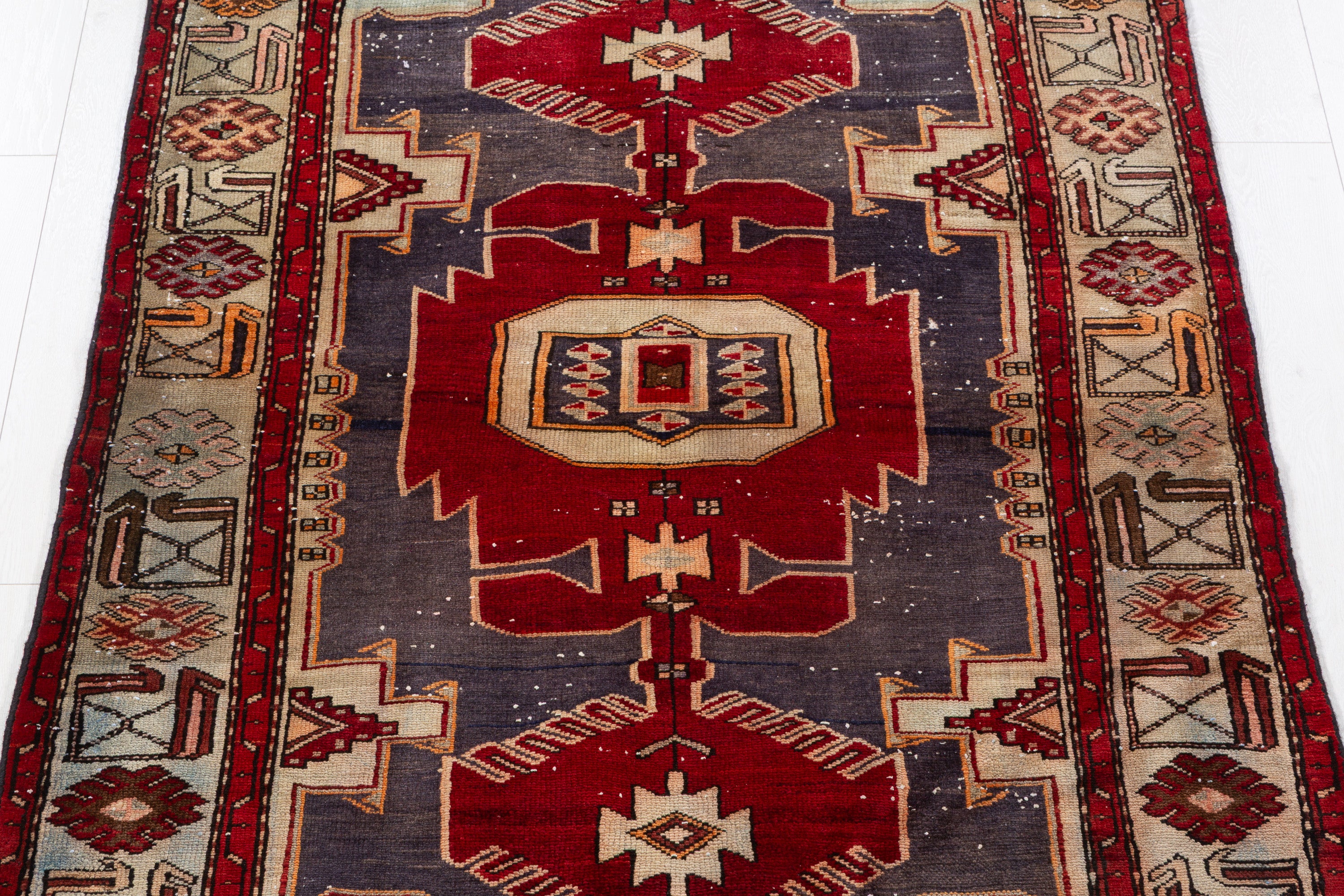Collectible Vintage Burgundy-Red Geometric Medallion Area Rug – 6' 8" x 4' 1" (204 x 124 cm)