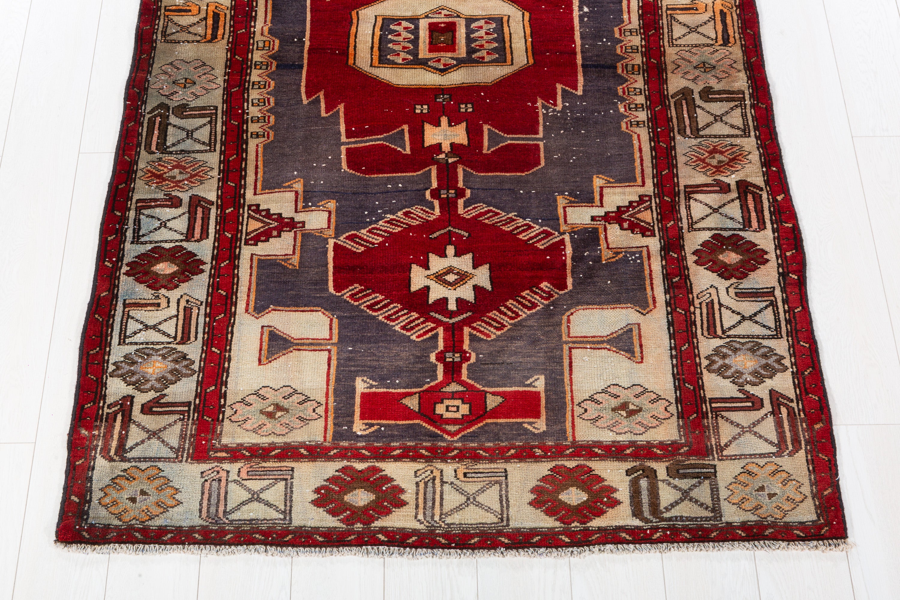 Collectible Vintage Burgundy-Red Geometric Medallion Area Rug – 6' 8" x 4' 1" (204 x 124 cm)
