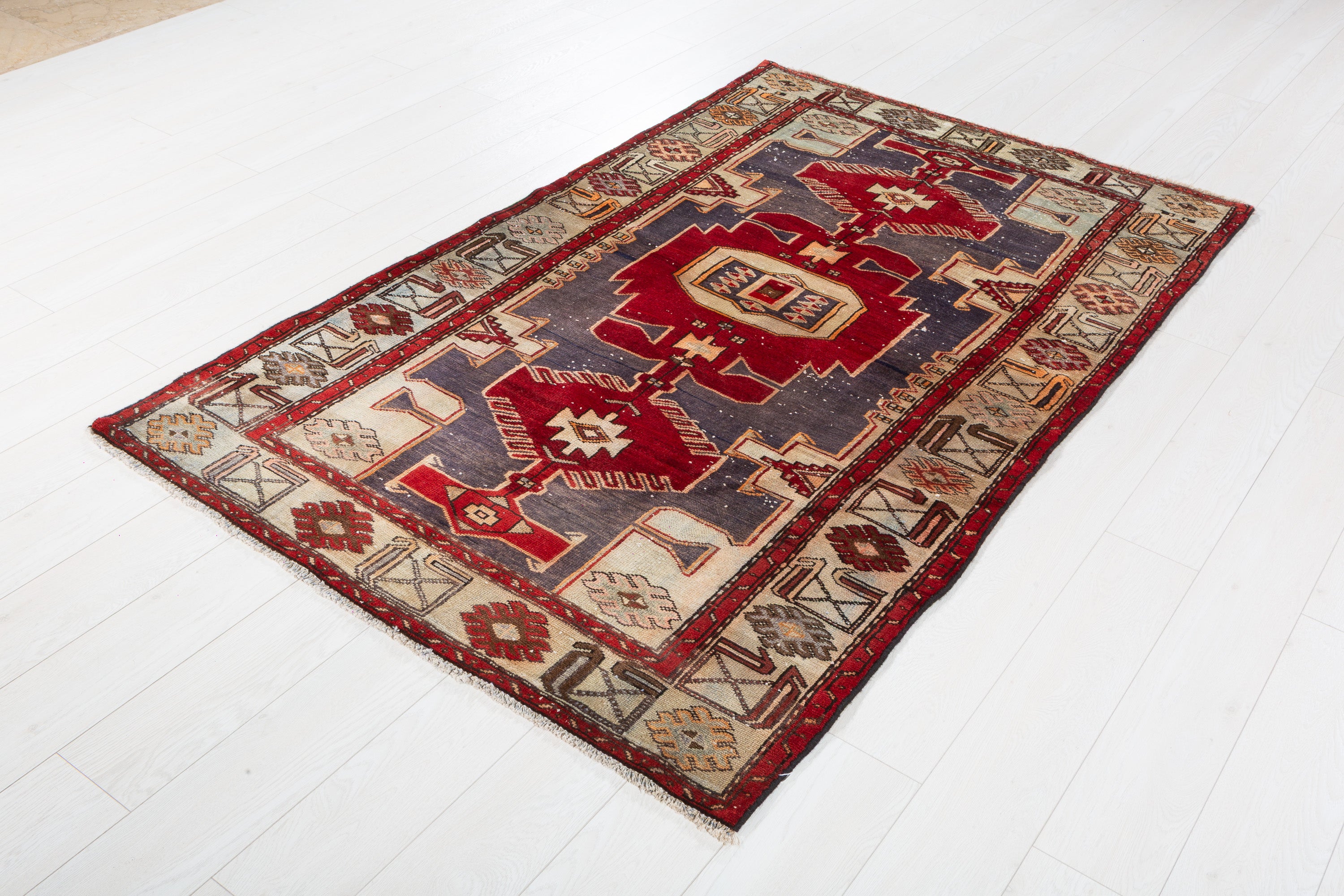 Collectible Vintage Burgundy-Red Geometric Medallion Area Rug – 6' 8" x 4' 1" (204 x 124 cm)