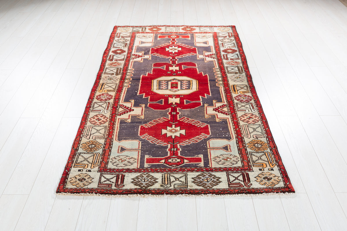 Collectible Vintage Burgundy-Red Geometric Medallion Area Rug – 6' 8" x 4' 1" (204 x 124 cm)