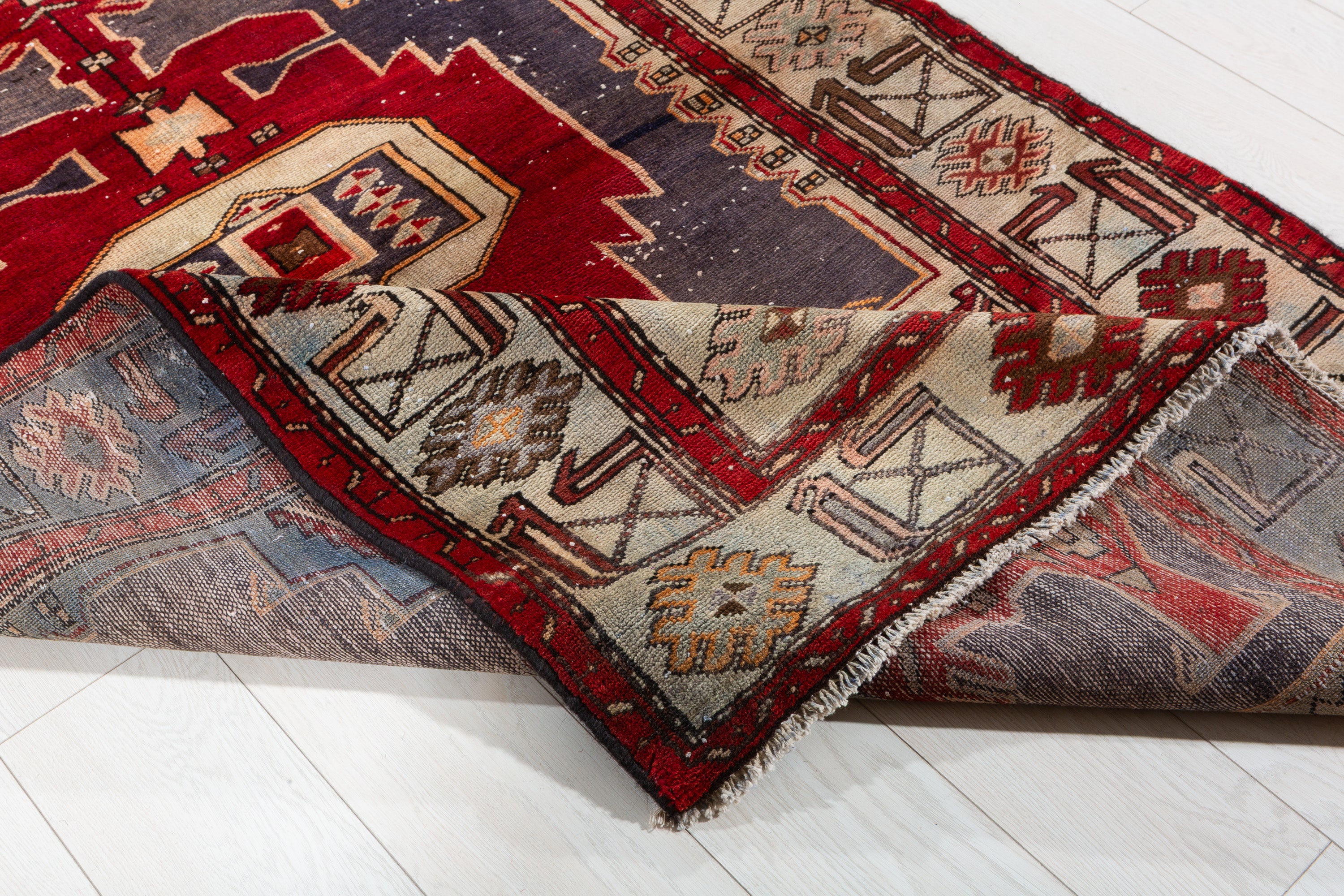 Collectible Vintage Burgundy-Red Geometric Medallion Area Rug – 6' 8" x 4' 1" (204 x 124 cm)