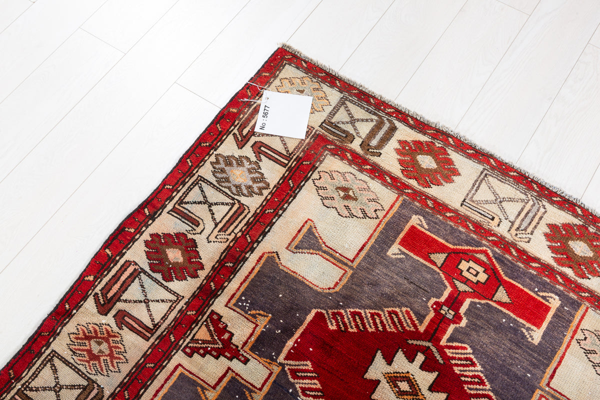 Collectible Vintage Burgundy-Red Geometric Medallion Area Rug – 6' 8" x 4' 1" (204 x 124 cm)