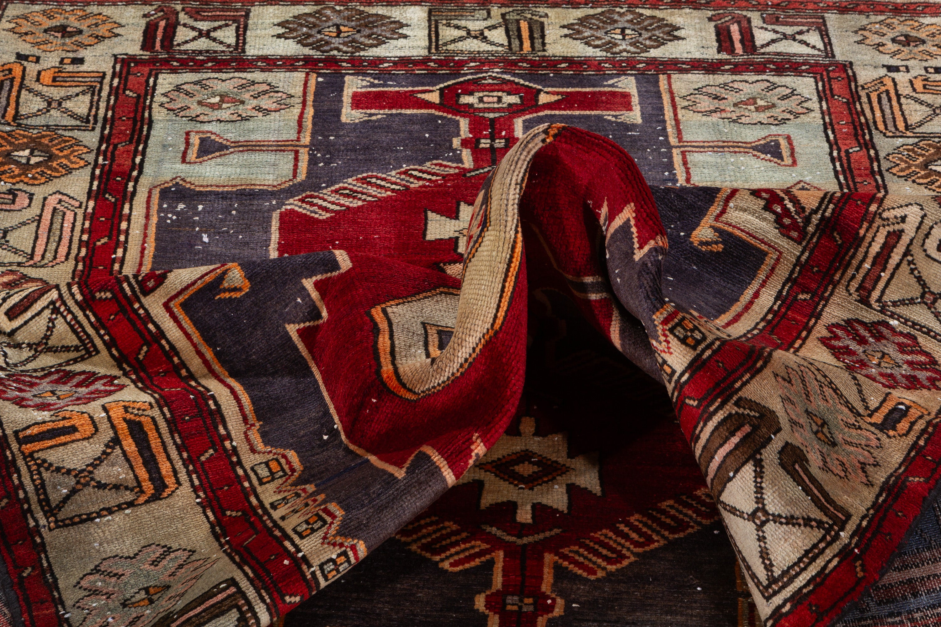 Collectible Vintage Burgundy-Red Geometric Medallion Area Rug – 6' 8" x 4' 1" (204 x 124 cm)