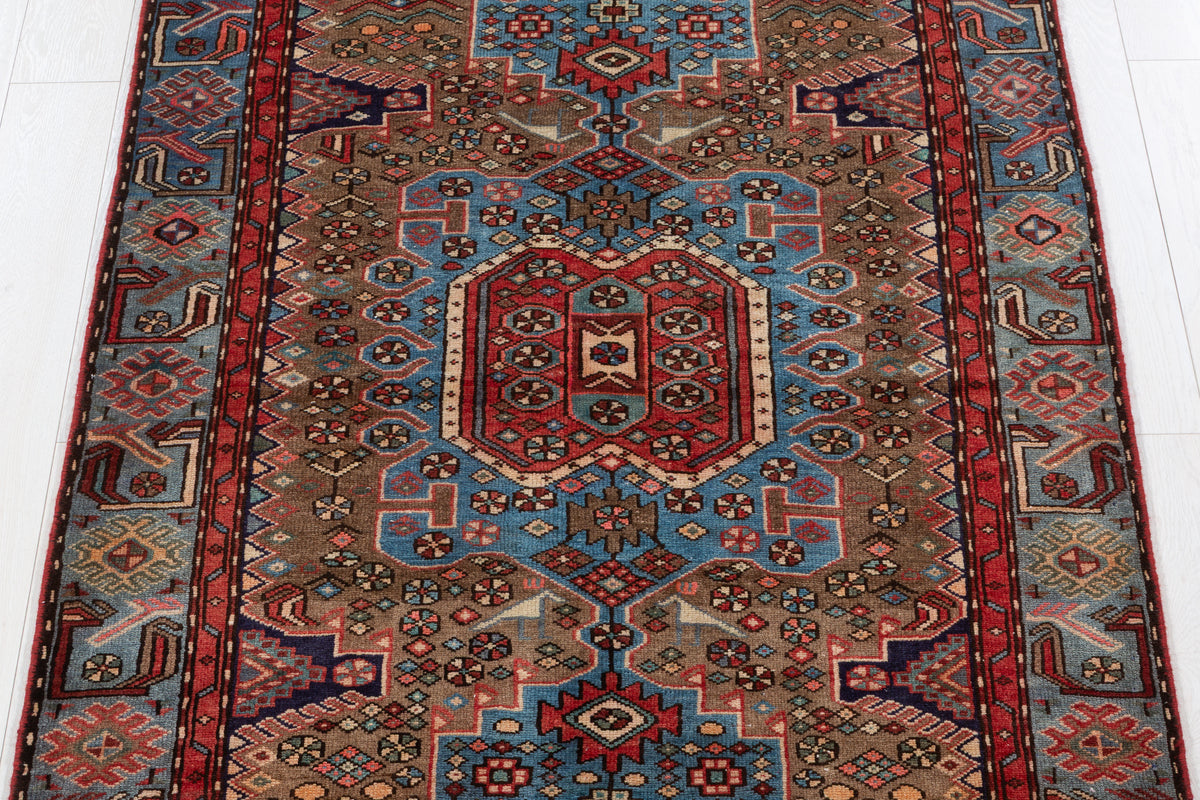 Collectible Vintage Brown, Turquoise Blue Central Medallion Area Rug – 6' 7" x 4' 0" (201 x 121 cm)