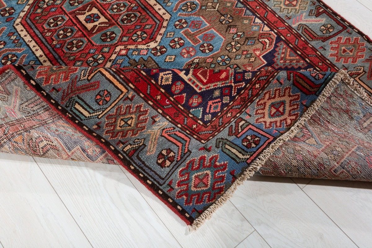 Collectible Vintage Brown, Turquoise Blue Central Medallion Area Rug – 6' 7" x 4' 0" (201 x 121 cm)