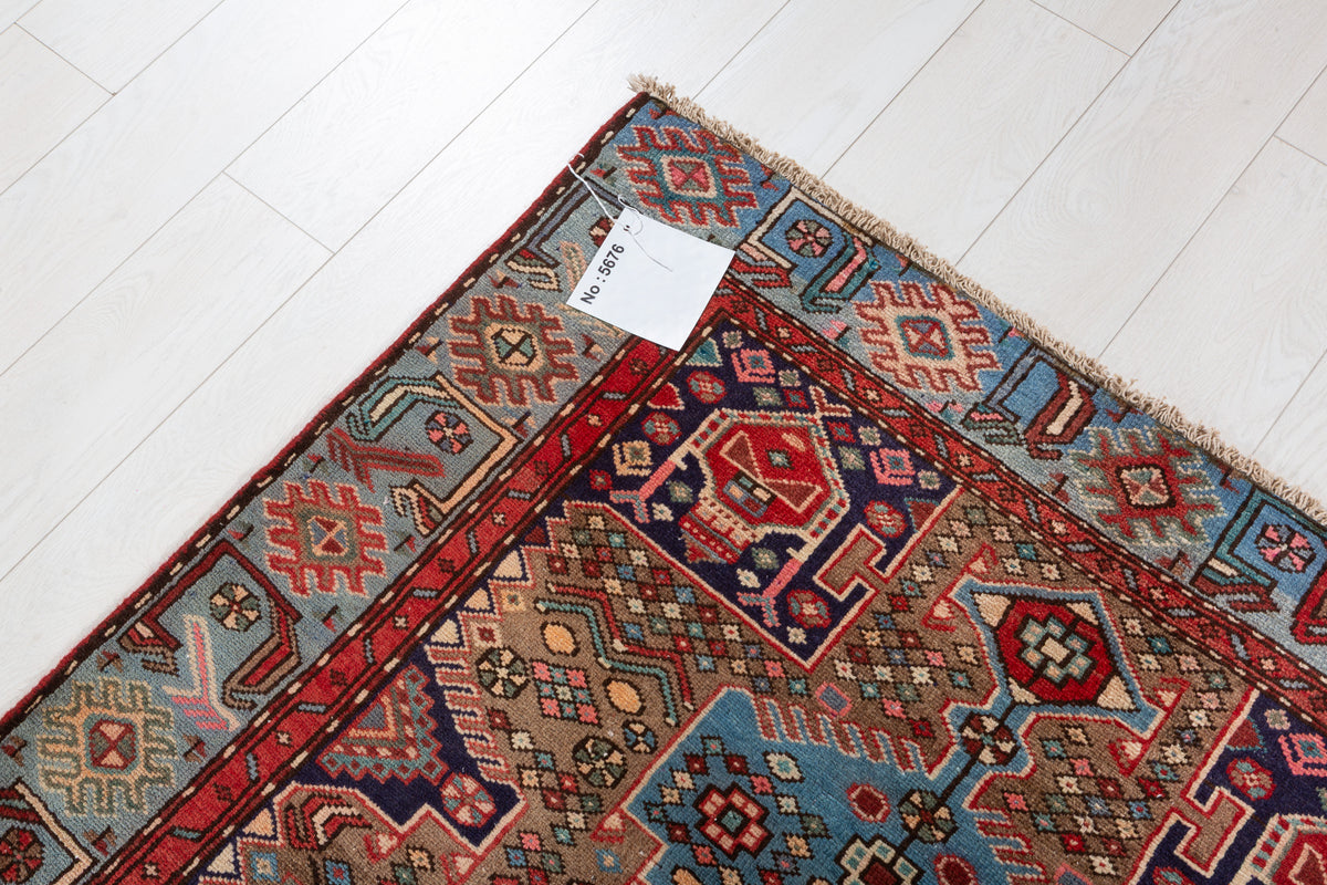 Collectible Vintage Brown, Turquoise Blue Central Medallion Area Rug – 6' 7" x 4' 0" (201 x 121 cm)