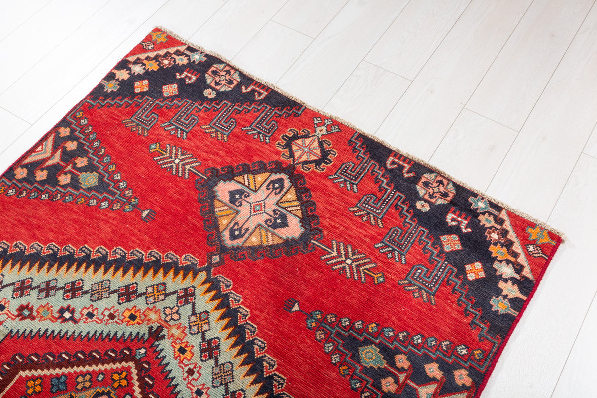 Collectible Vintage Orange-Red, Light Green Triple Medallion Area Rug – 6' 1" x 3' 9" (185 x 114 cm)