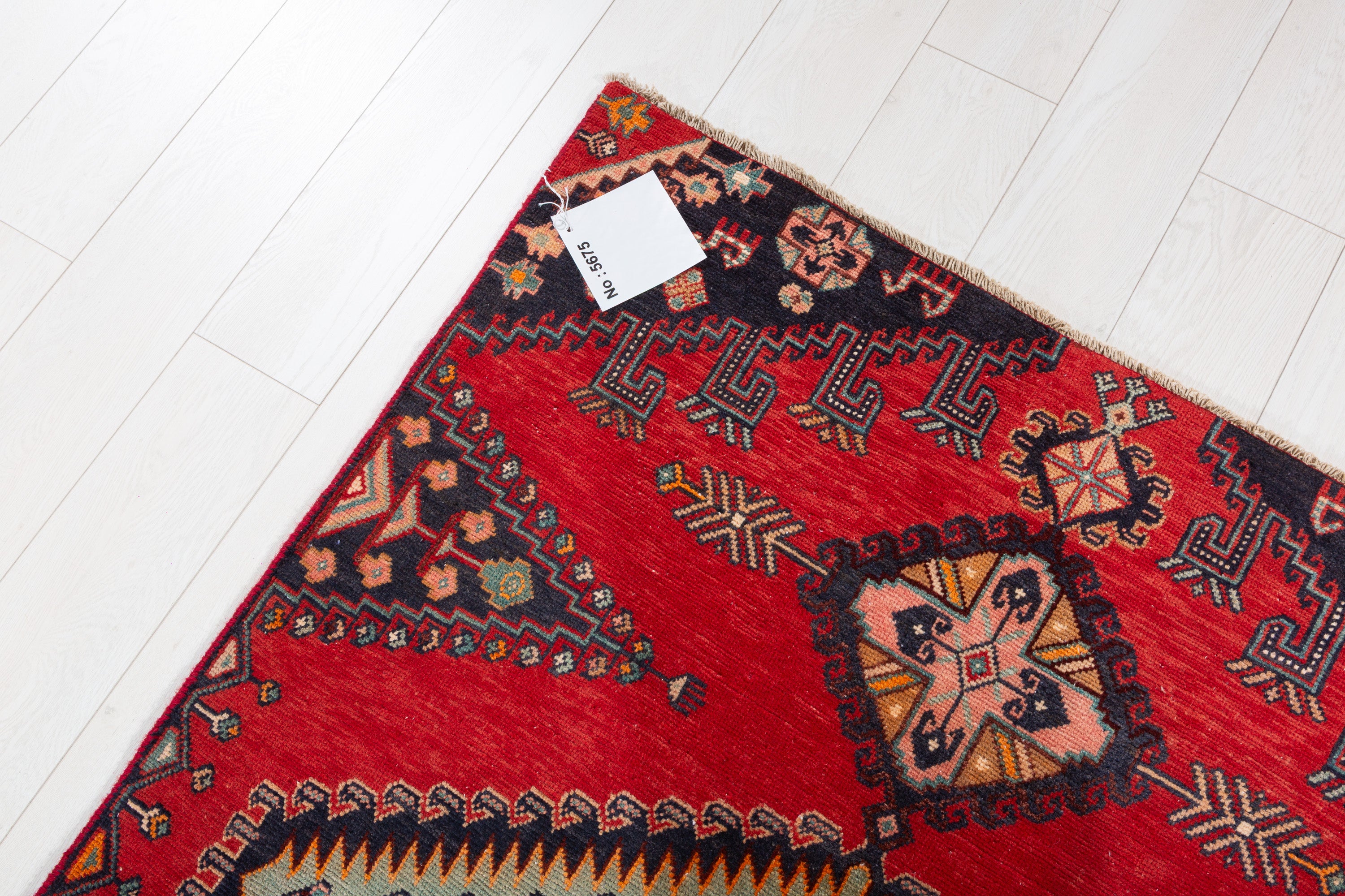 Collectible Vintage Orange-Red, Light Green Triple Medallion Area Rug – 6' 1" x 3' 9" (185 x 114 cm)