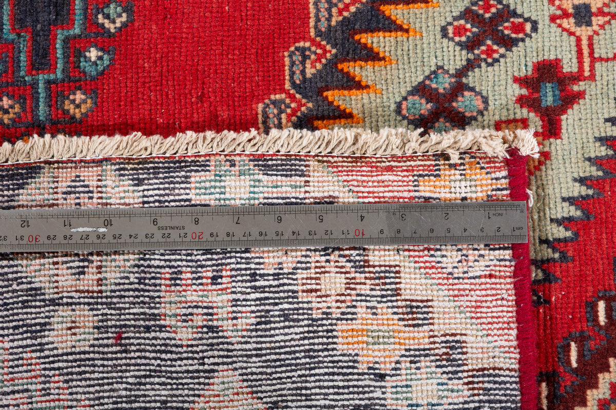 Collectible Vintage Orange-Red, Light Green Triple Medallion Area Rug – 6' 1" x 3' 9" (185 x 114 cm)