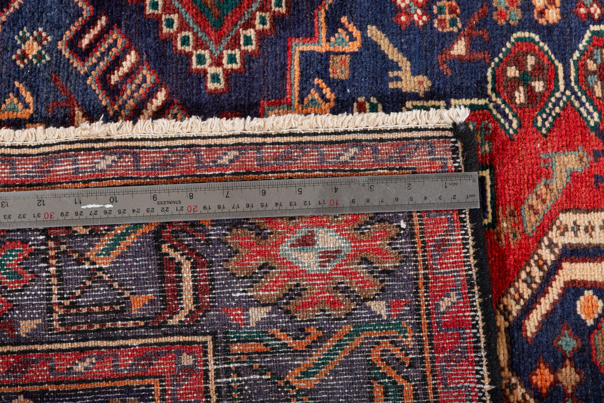 Collectible Vintage Red, Navy Blue Geometric Medallion Area Rug – 6' 8" x 4' 1" (203 x 124 cm)