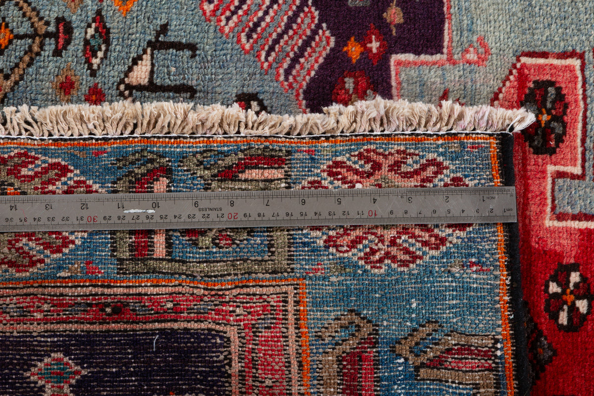 Collectible Vintage Red, Turquoise Blue Triple Medallion Area Rug – 7' 7" x 4' 1" (230 x 124 cm)