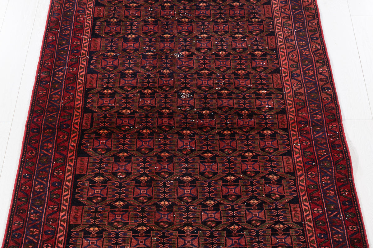 Collectible Vintage Black, Red Allover Geometric Area Rug – 6' 7" x 4' 2" (200 x 127 cm)