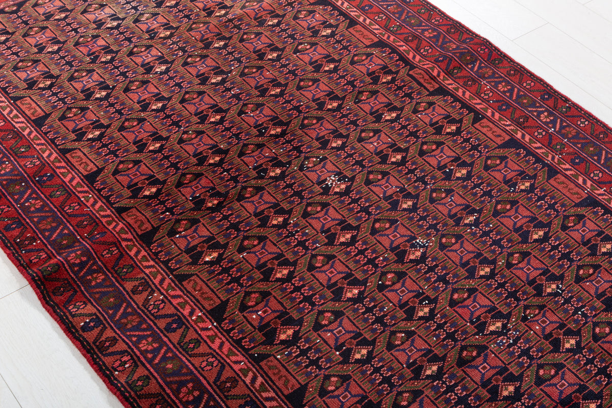 Collectible Vintage Black, Red Allover Geometric Area Rug – 6' 7" x 4' 2" (200 x 127 cm)