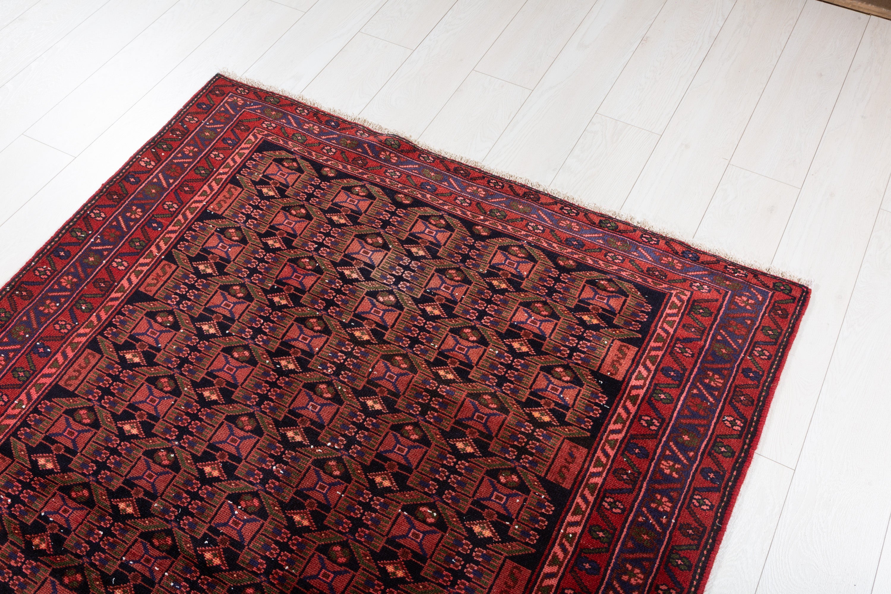 Collectible Vintage Black, Red Allover Geometric Area Rug – 6' 7" x 4' 2" (200 x 127 cm)