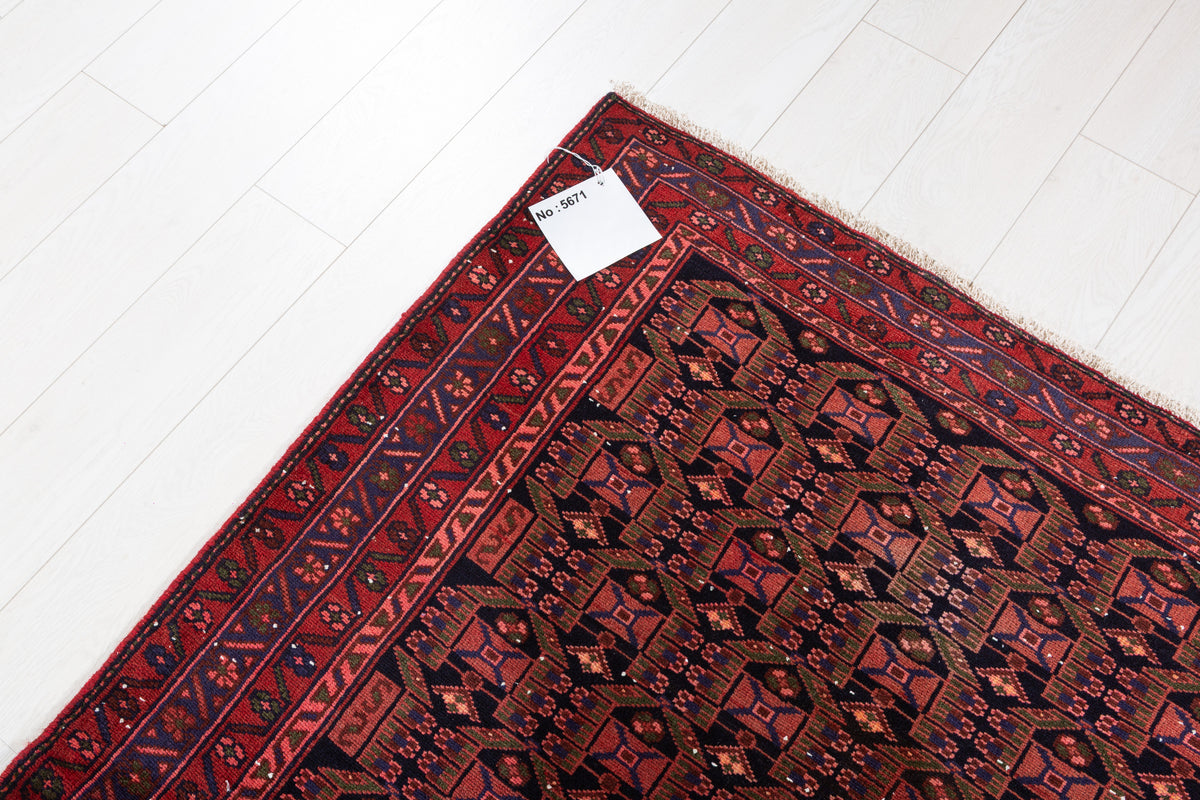 Collectible Vintage Black, Red Allover Geometric Area Rug – 6' 7" x 4' 2" (200 x 127 cm)