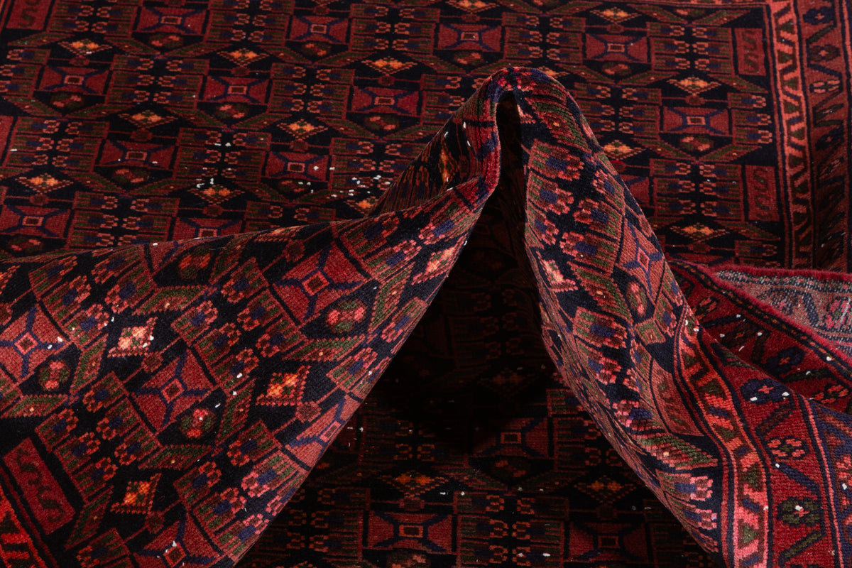 Collectible Vintage Black, Red Allover Geometric Area Rug – 6' 7" x 4' 2" (200 x 127 cm)