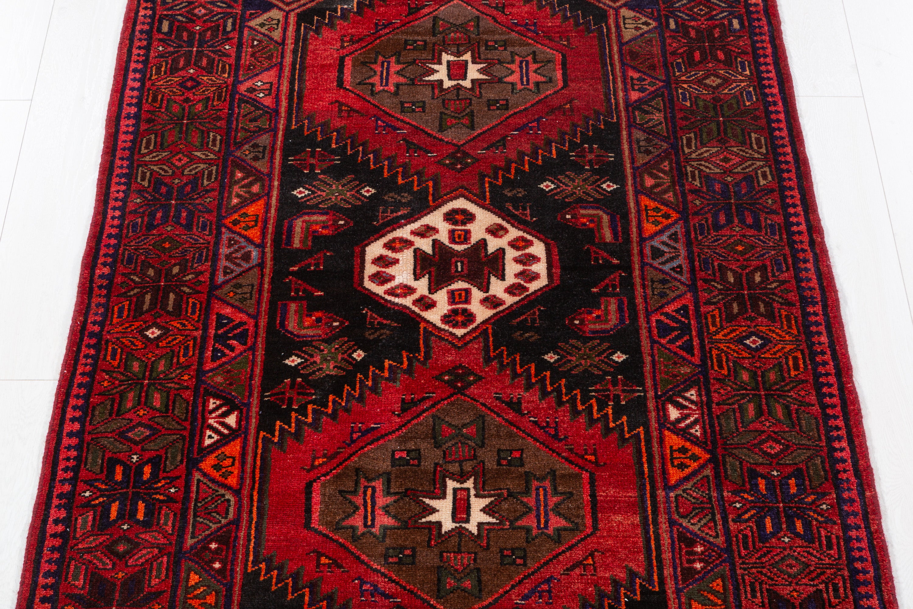 Vintage Black, Red Triple Medallion Area Rug – 6' 10" x 3' 11" (209 x 120 cm)