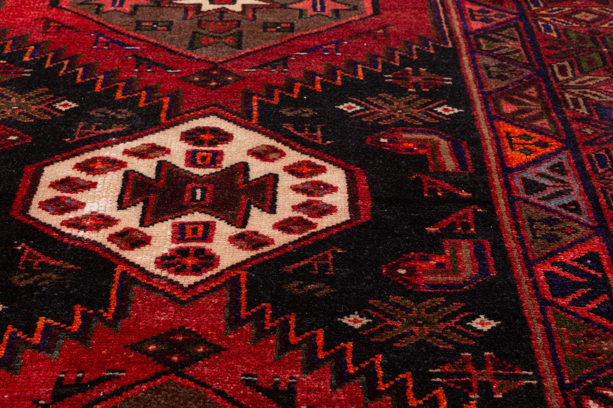 Vintage Black, Red Triple Medallion Area Rug – 6' 10" x 3' 11" (209 x 120 cm)