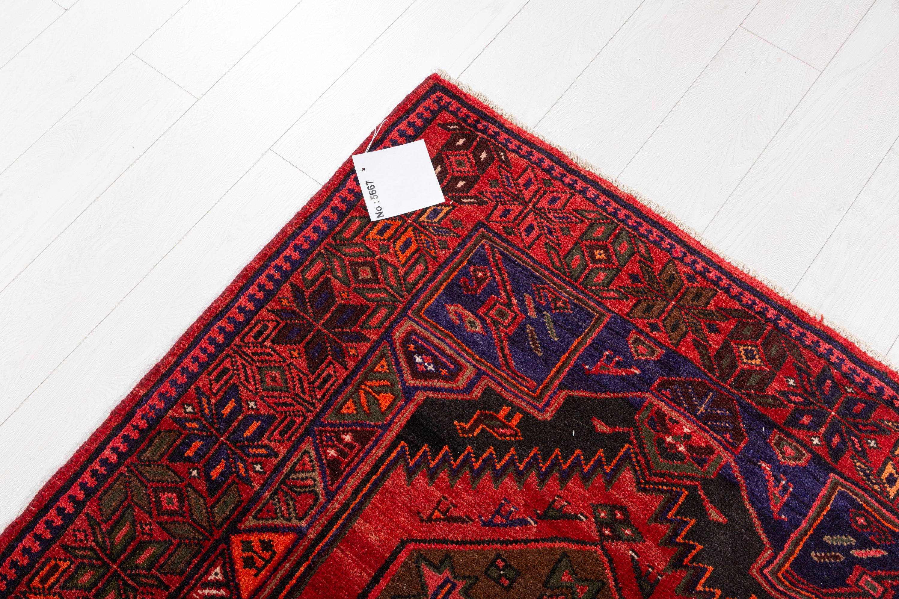 Vintage Black, Red Triple Medallion Area Rug – 6' 10" x 3' 11" (209 x 120 cm)