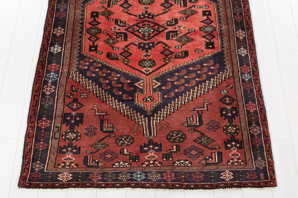 Vintage Brick Red, Coral Geometric Medallion Area Rug – 6' 9" x 4' 3" (207 x 129 cm)