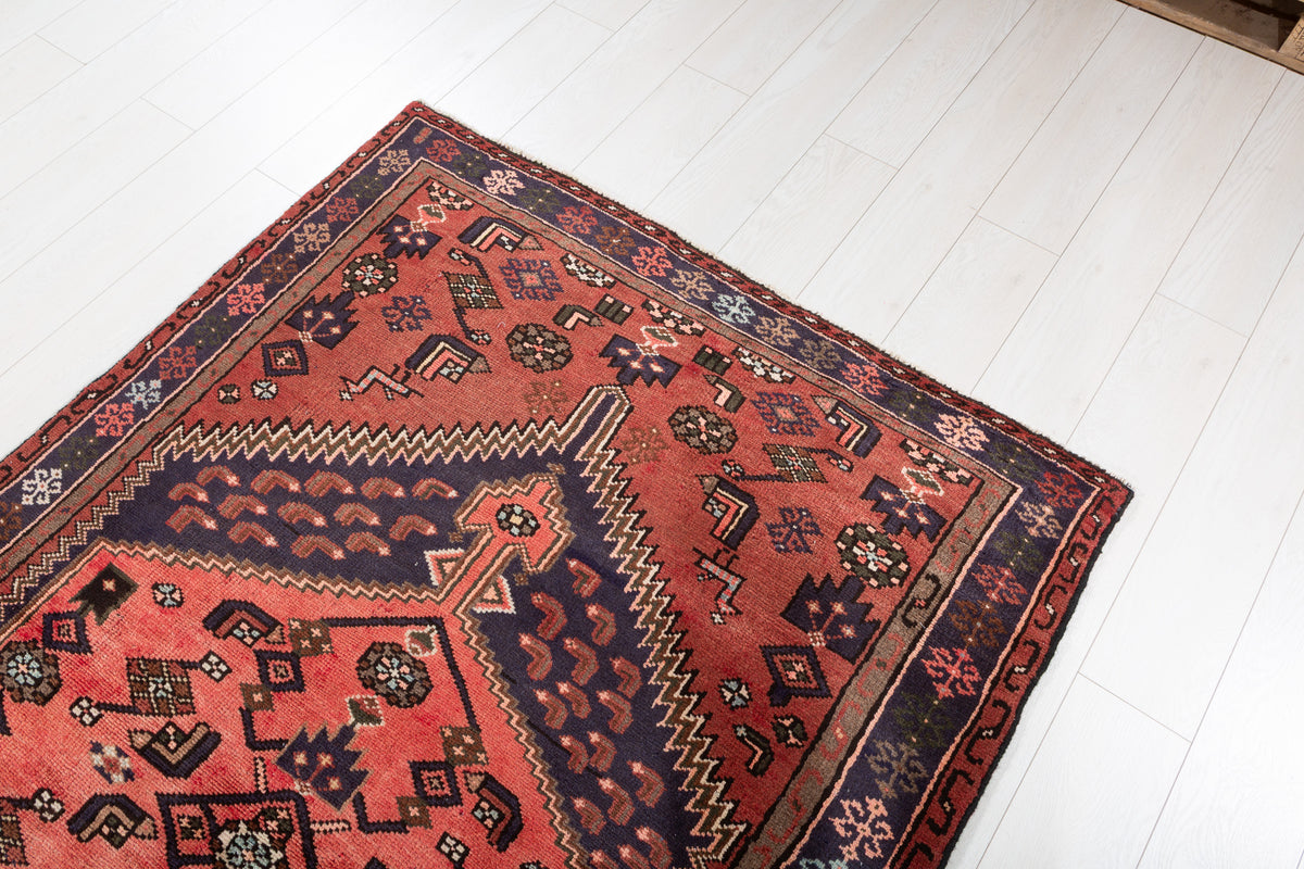 Vintage Brick Red, Coral Geometric Medallion Area Rug – 6' 9" x 4' 3" (207 x 129 cm)