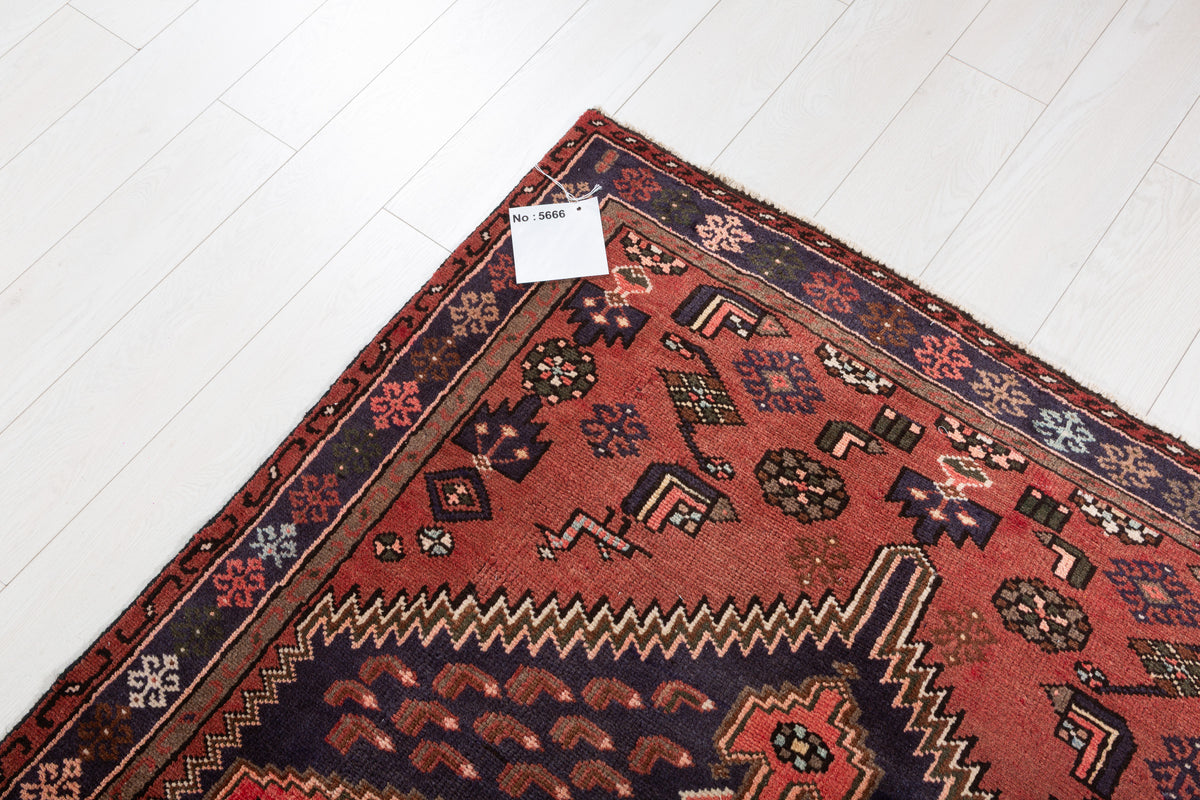Vintage Brick Red, Coral Geometric Medallion Area Rug – 6' 9" x 4' 3" (207 x 129 cm)
