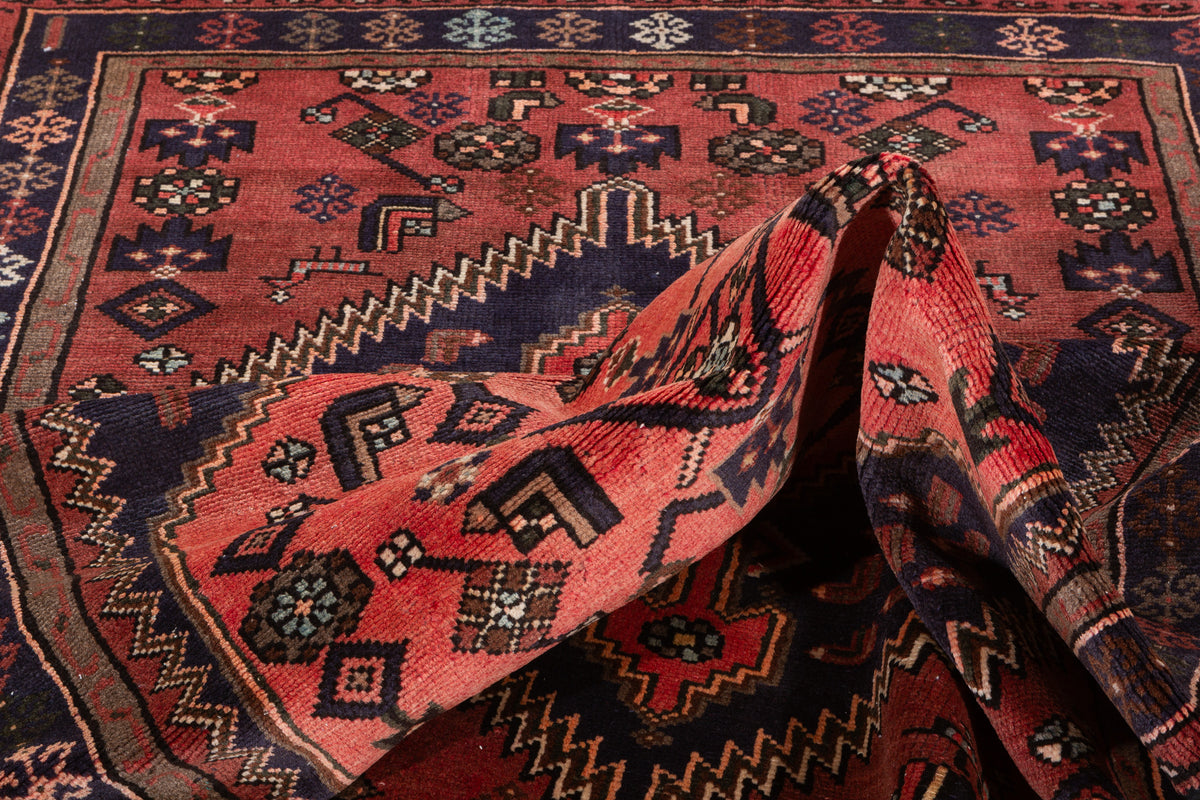 Vintage Brick Red, Coral Geometric Medallion Area Rug – 6' 9" x 4' 3" (207 x 129 cm)