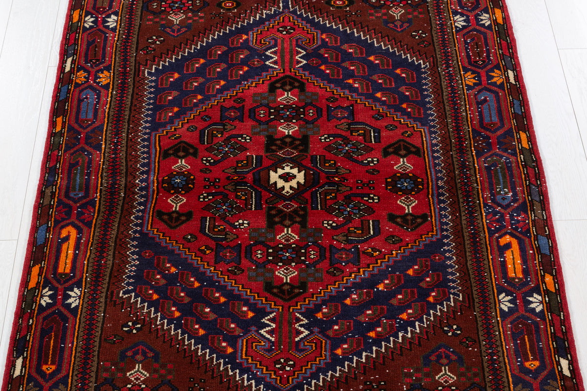 Vintage Brown, Navy Blue Central Medallion Area Rug – 6' 9" x 4' 3" (206 x 130 cm)