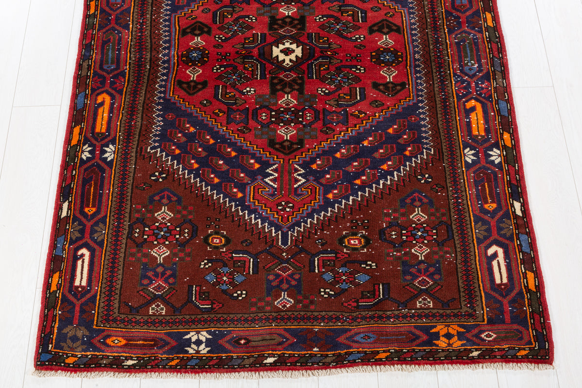 Vintage Brown, Navy Blue Central Medallion Area Rug – 6' 9" x 4' 3" (206 x 130 cm)