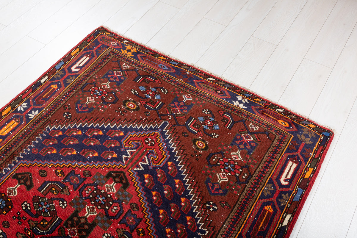 Vintage Brown, Navy Blue Central Medallion Area Rug – 6' 9" x 4' 3" (206 x 130 cm)