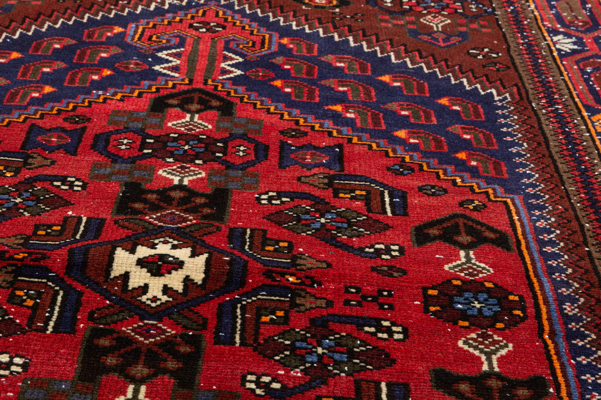 Vintage Brown, Navy Blue Central Medallion Area Rug – 6' 9" x 4' 3" (206 x 130 cm)