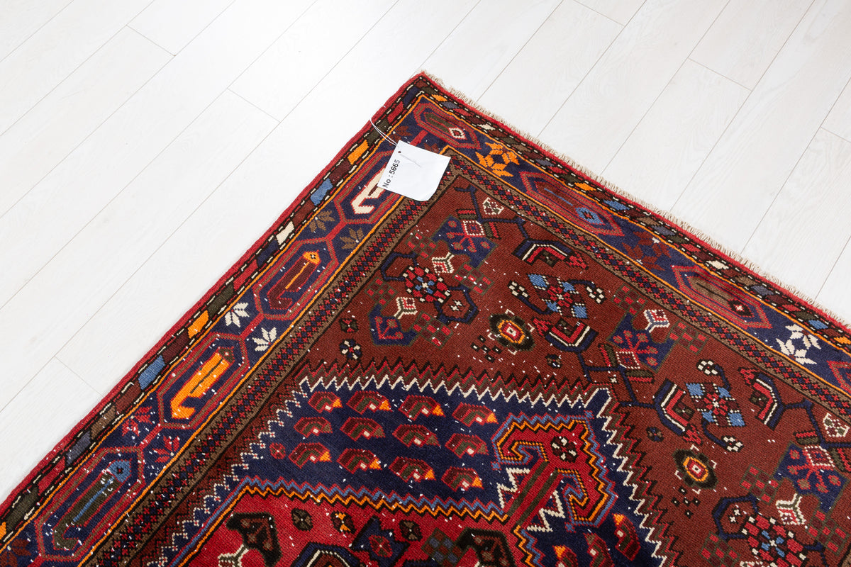 Vintage Brown, Navy Blue Central Medallion Area Rug – 6' 9" x 4' 3" (206 x 130 cm)