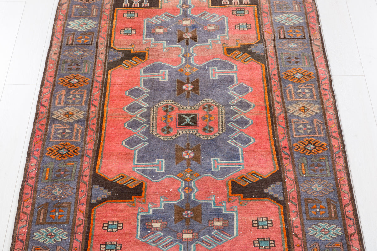 Collectible Vintage Coral, Light Blue Triple Medallion Area Rug – 6' 10" x 4' 2" (208 x 128 cm)