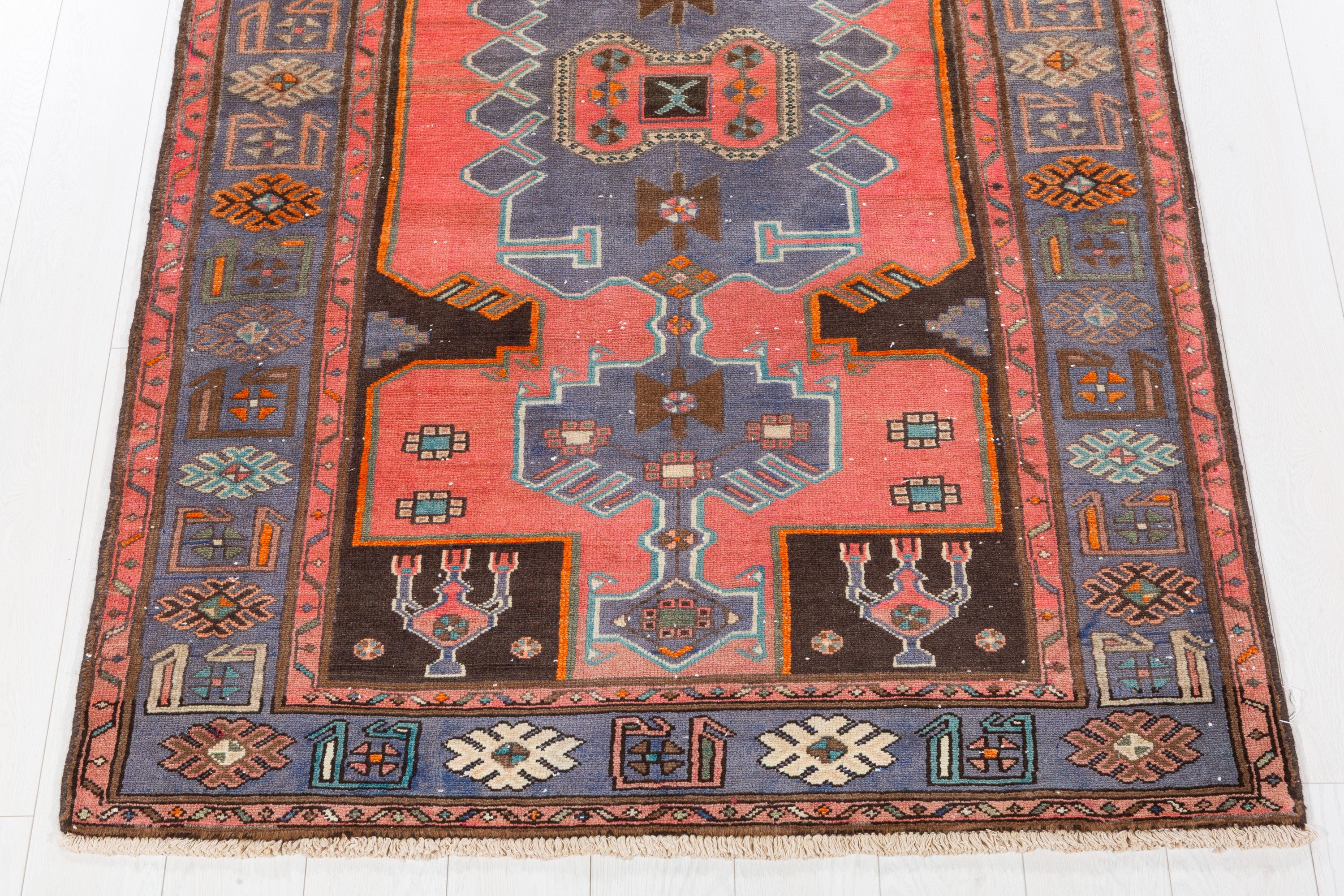Collectible Vintage Coral, Light Blue Triple Medallion Area Rug – 6' 10" x 4' 2" (208 x 128 cm)