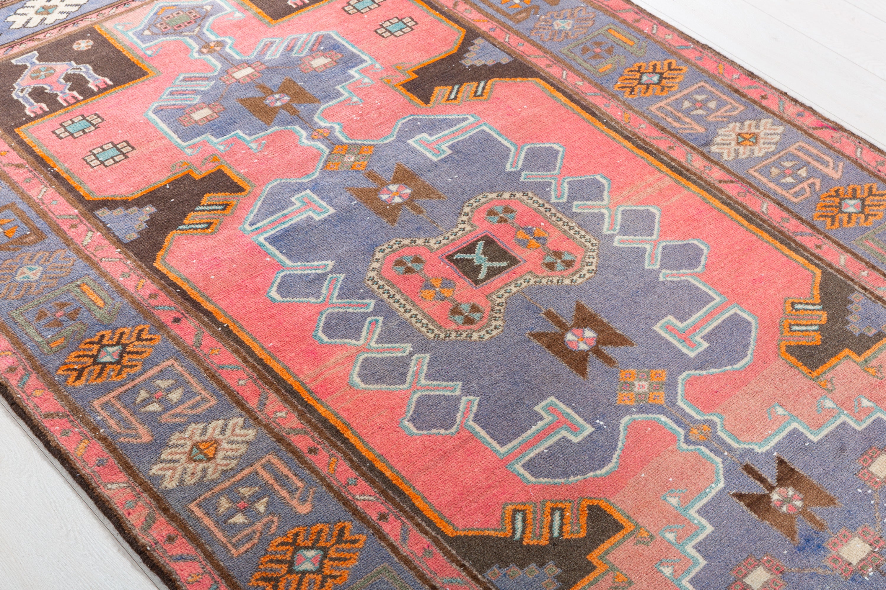 Collectible Vintage Coral, Light Blue Triple Medallion Area Rug – 6' 10" x 4' 2" (208 x 128 cm)