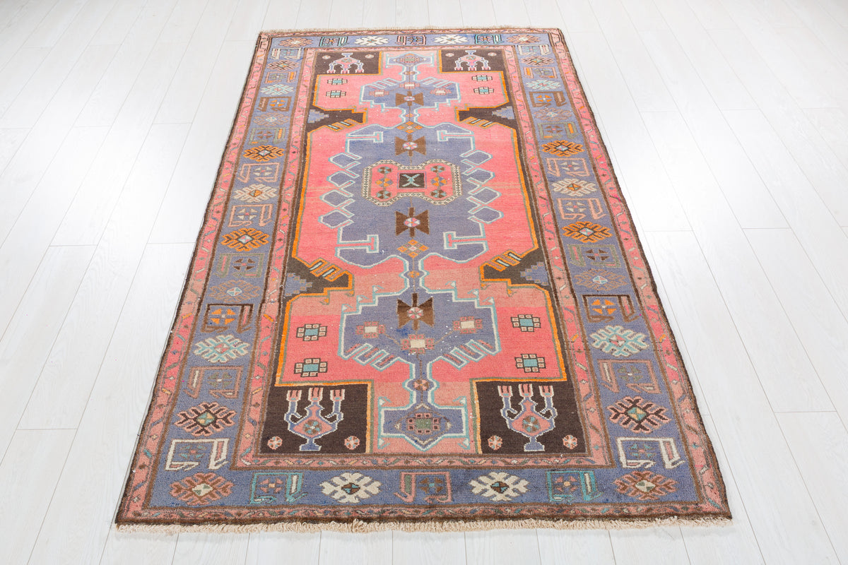 Collectible Vintage Coral, Light Blue Triple Medallion Area Rug – 6' 10" x 4' 2" (208 x 128 cm)