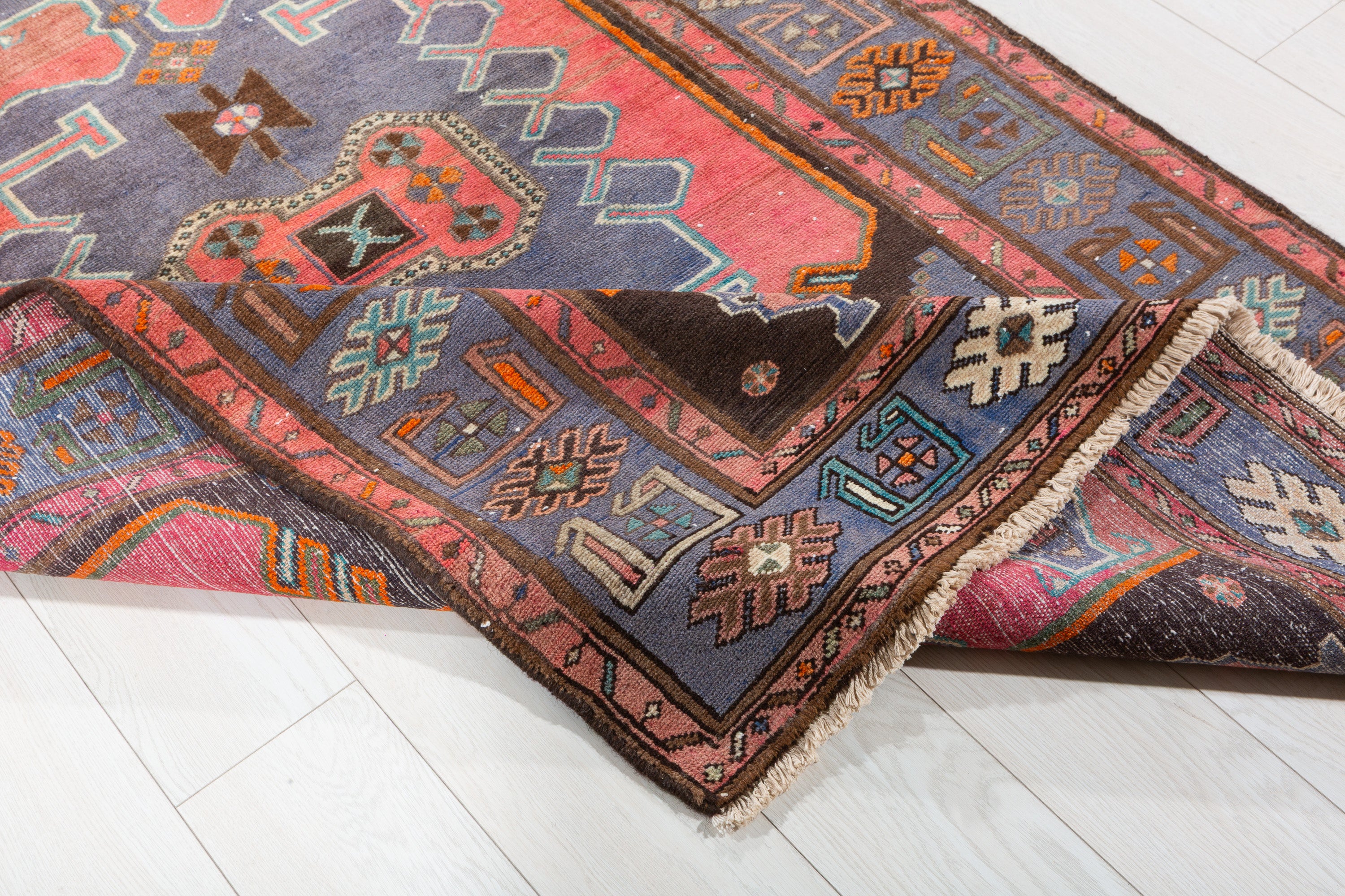 Collectible Vintage Coral, Light Blue Triple Medallion Area Rug – 6' 10" x 4' 2" (208 x 128 cm)
