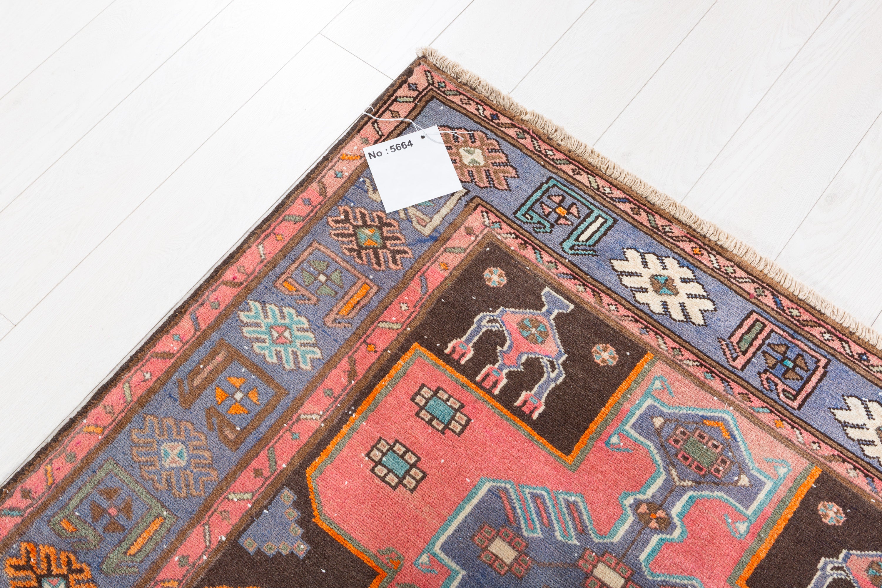 Collectible Vintage Coral, Light Blue Triple Medallion Area Rug – 6' 10" x 4' 2" (208 x 128 cm)