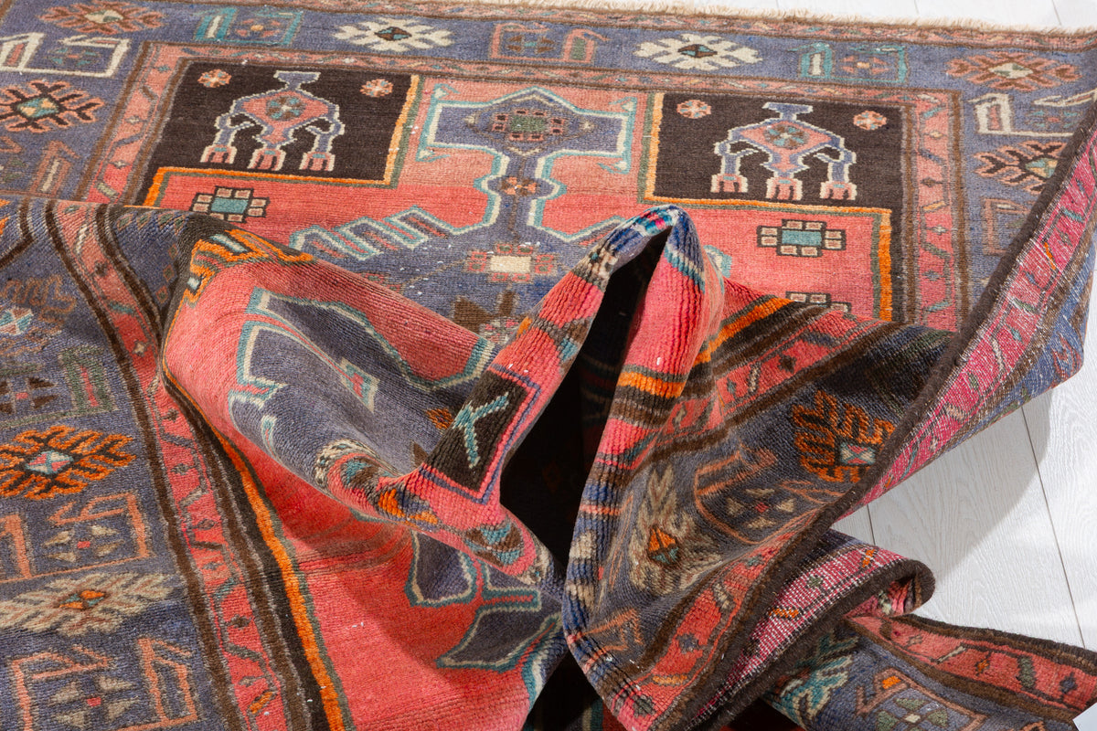 Collectible Vintage Coral, Light Blue Triple Medallion Area Rug – 6' 10" x 4' 2" (208 x 128 cm)