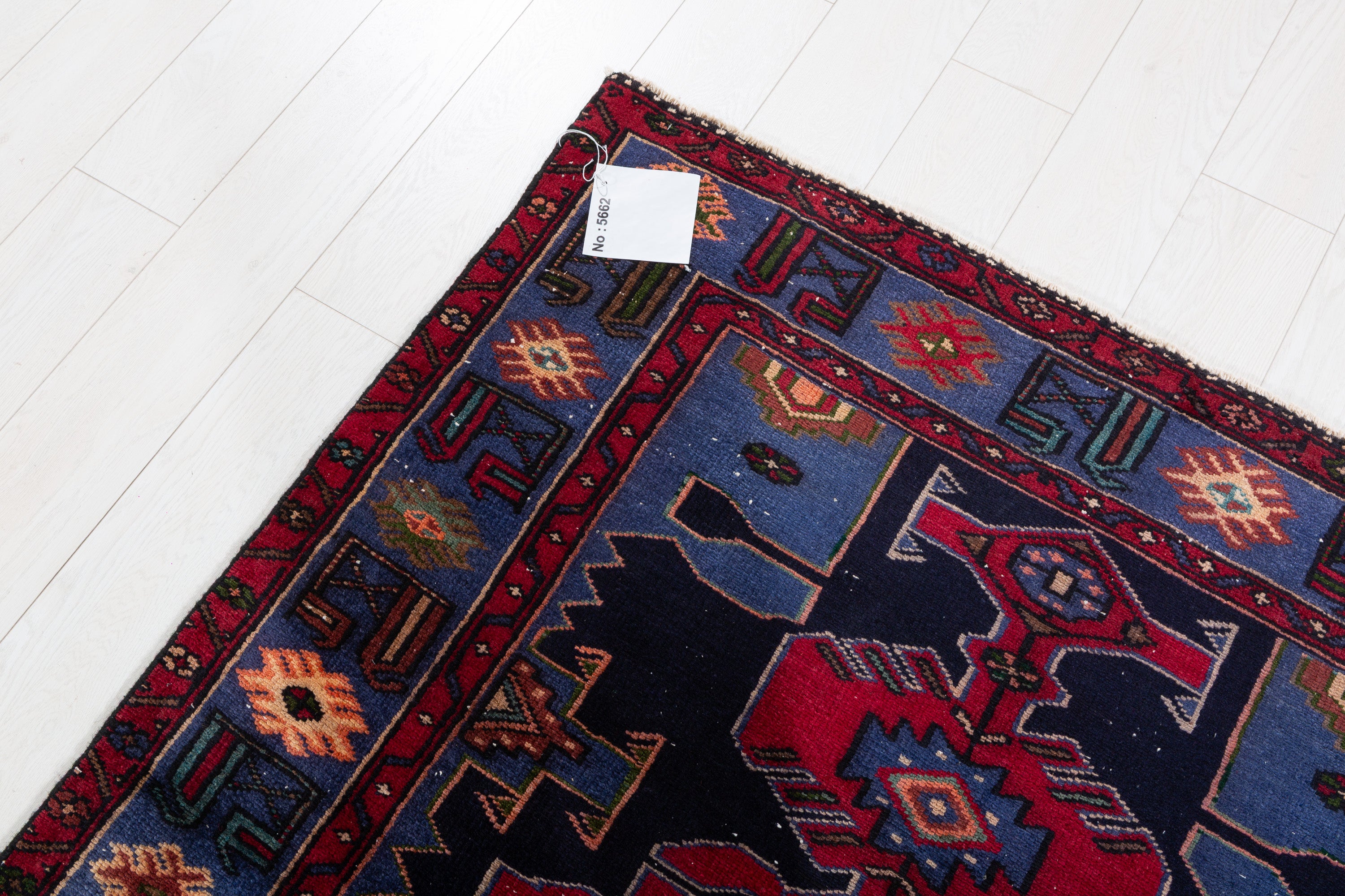 Collectible Vintage Deep Navy Blue, Pinkish-Red Triple Medallion Area Rug – 6' 3" x 4' 3" (191 x 129 cm)