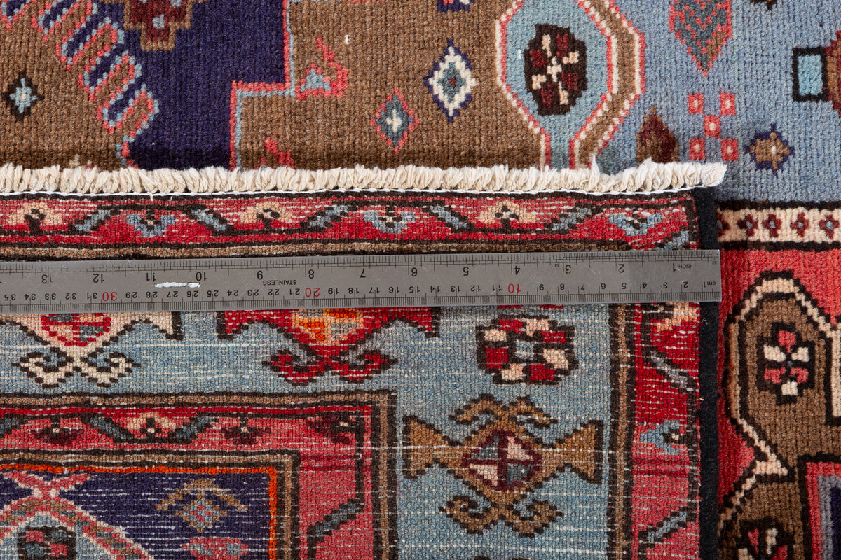 Collectible Vintage Brown, Turquoise Blue Geometric Medallion Area Rug – 6' 1" x 3' 11" (186 x 120 cm)