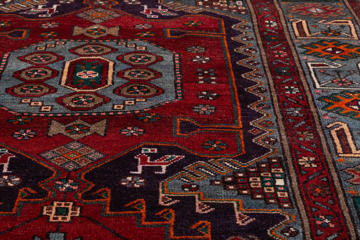 Collectible Vintage Red, Deep Navy Blue Triple Medallion Area Rug – 6' 8" x 4' 3" (204 x 130 cm)