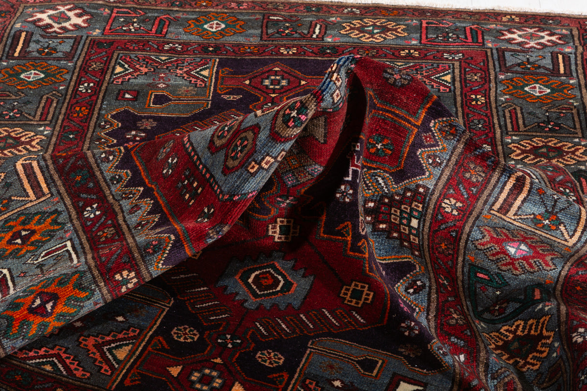 Collectible Vintage Red, Deep Navy Blue Triple Medallion Area Rug – 6' 8" x 4' 3" (204 x 130 cm)
