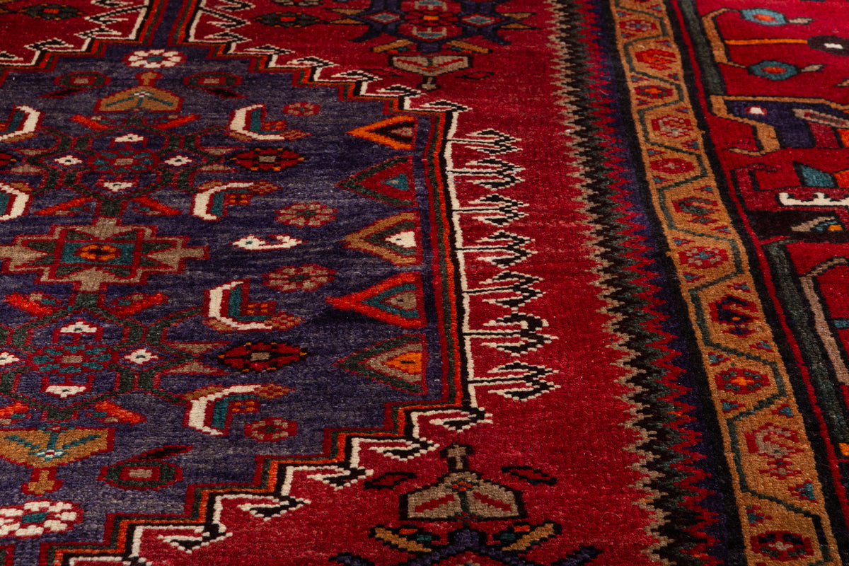 Vintage Rust Red, Navy Blue Central Medallion Area Rug – 6' 10" x 4' 7" (208 x 140 cm)