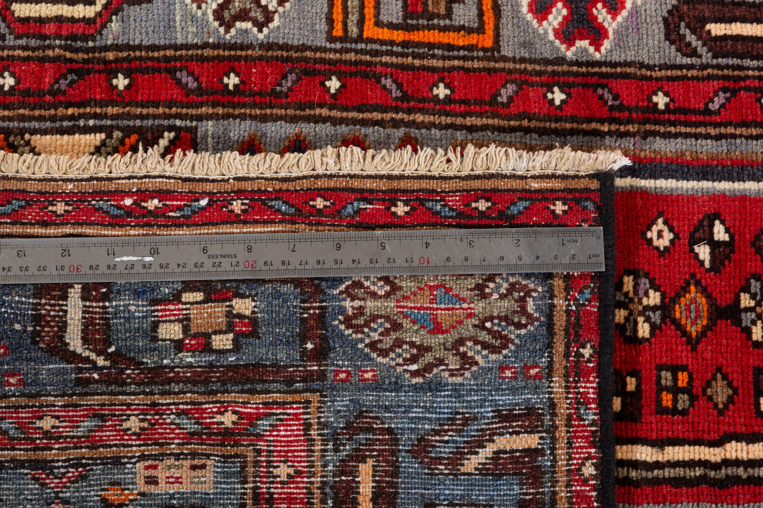 Collectible Vintage Red, Deep Navy Blue Geometric Medallion Area Rug – 6' 7" x 4' 0" (201 x 122 cm)