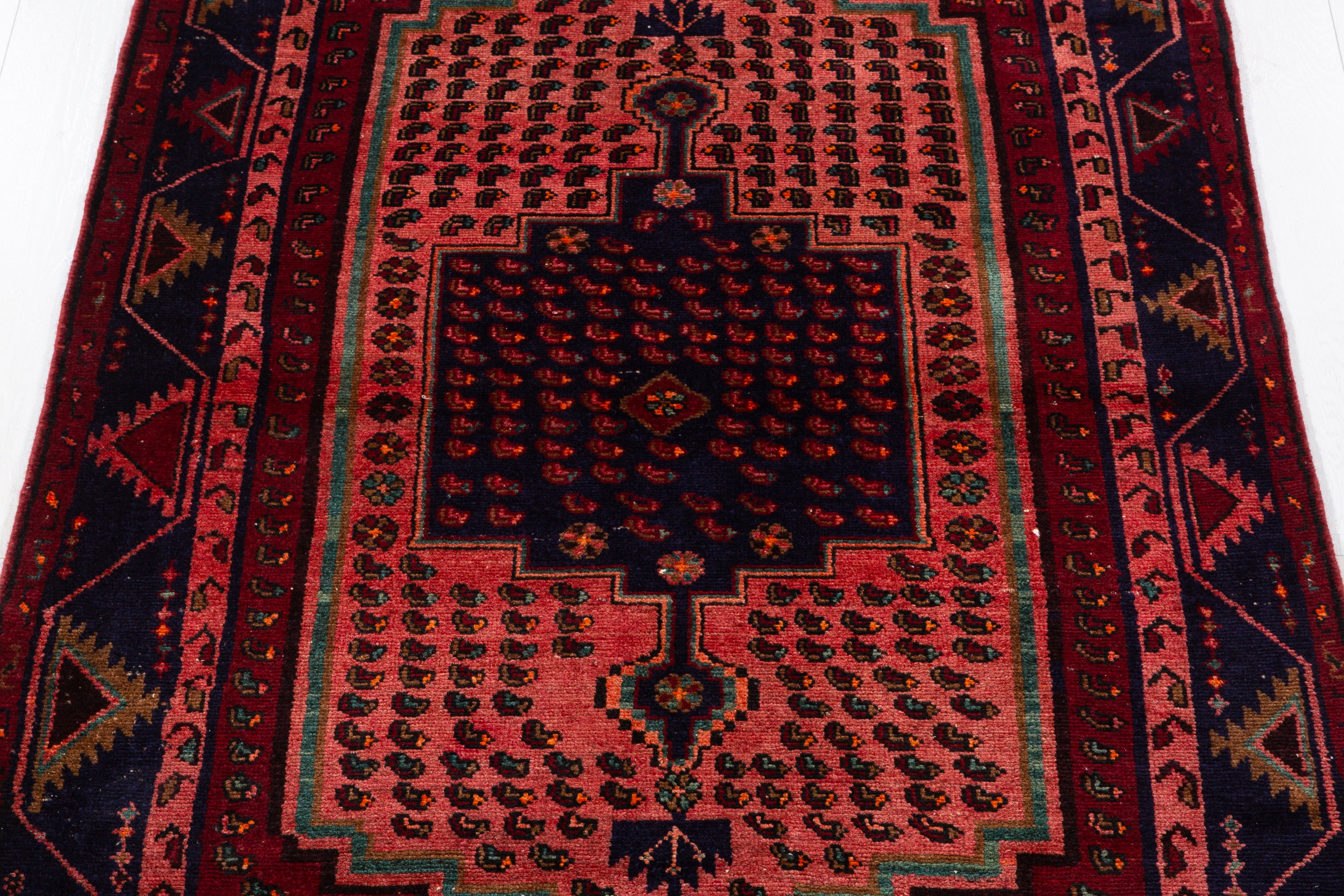 Collectible Vintage Maroon & Pink Geometric Area Rug – 6' 9" x 4' 5" (207 x 134 cm)