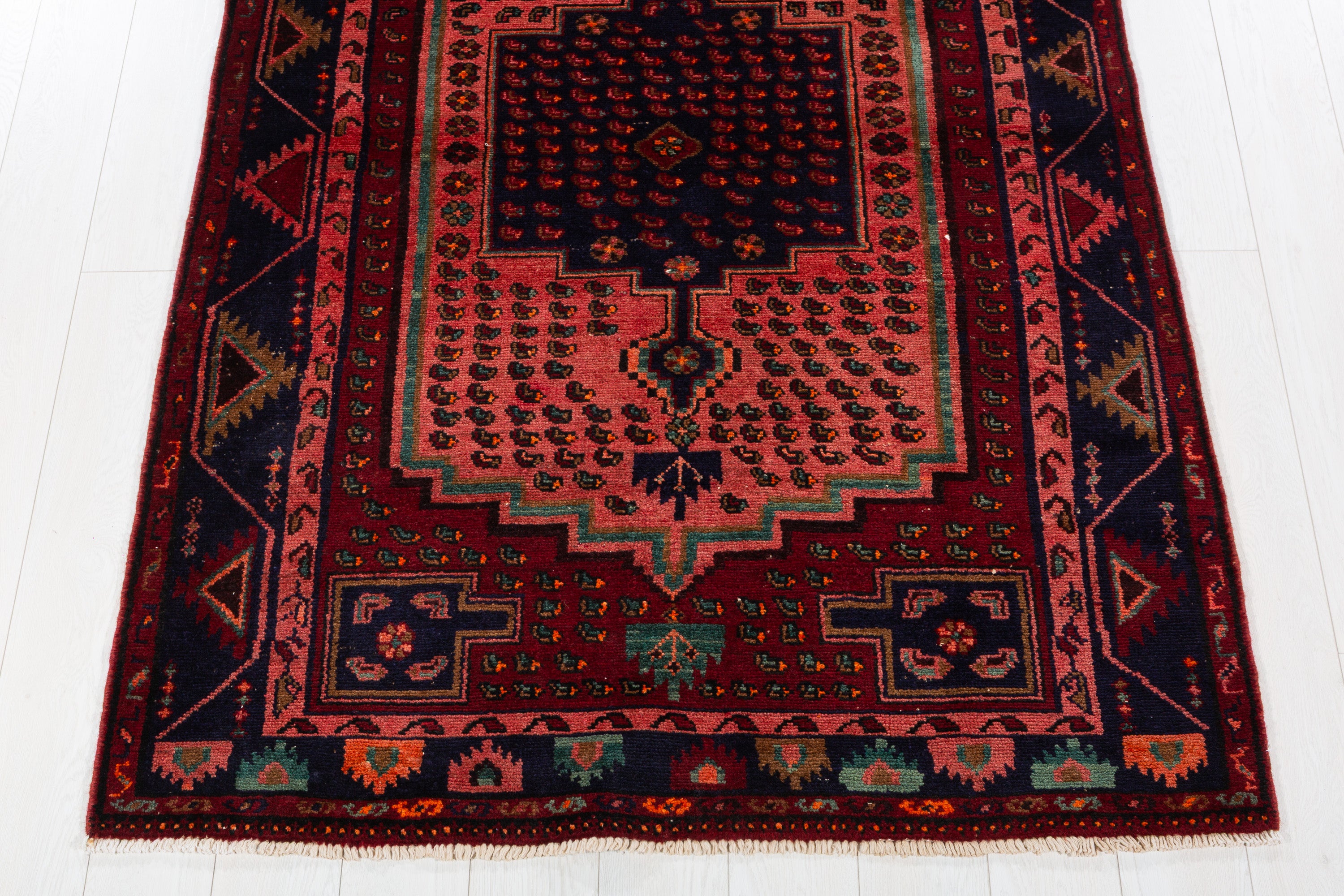 Collectible Vintage Maroon & Pink Geometric Area Rug – 6' 9" x 4' 5" (207 x 134 cm)