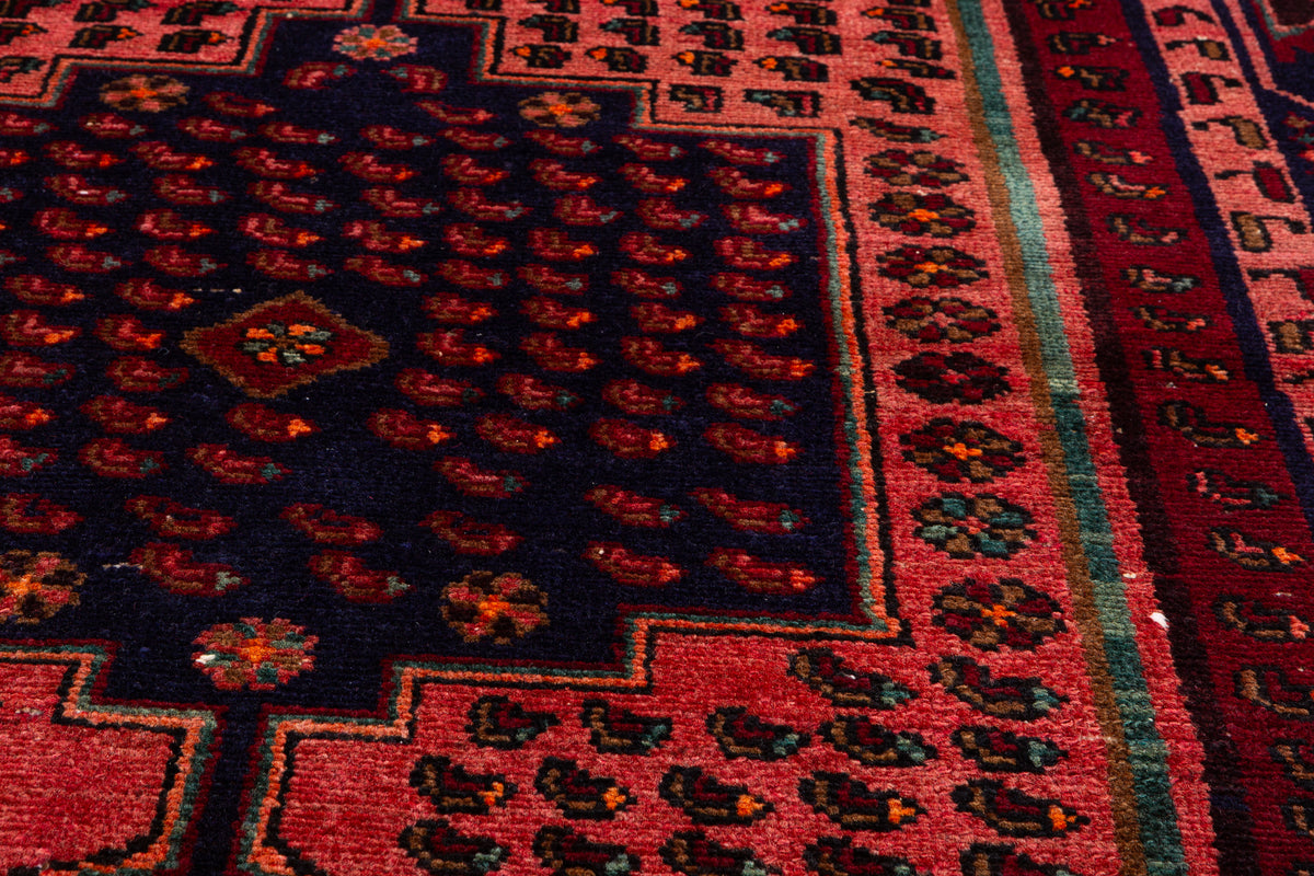 Collectible Vintage Maroon & Pink Geometric Area Rug – 6' 9" x 4' 5" (207 x 134 cm)