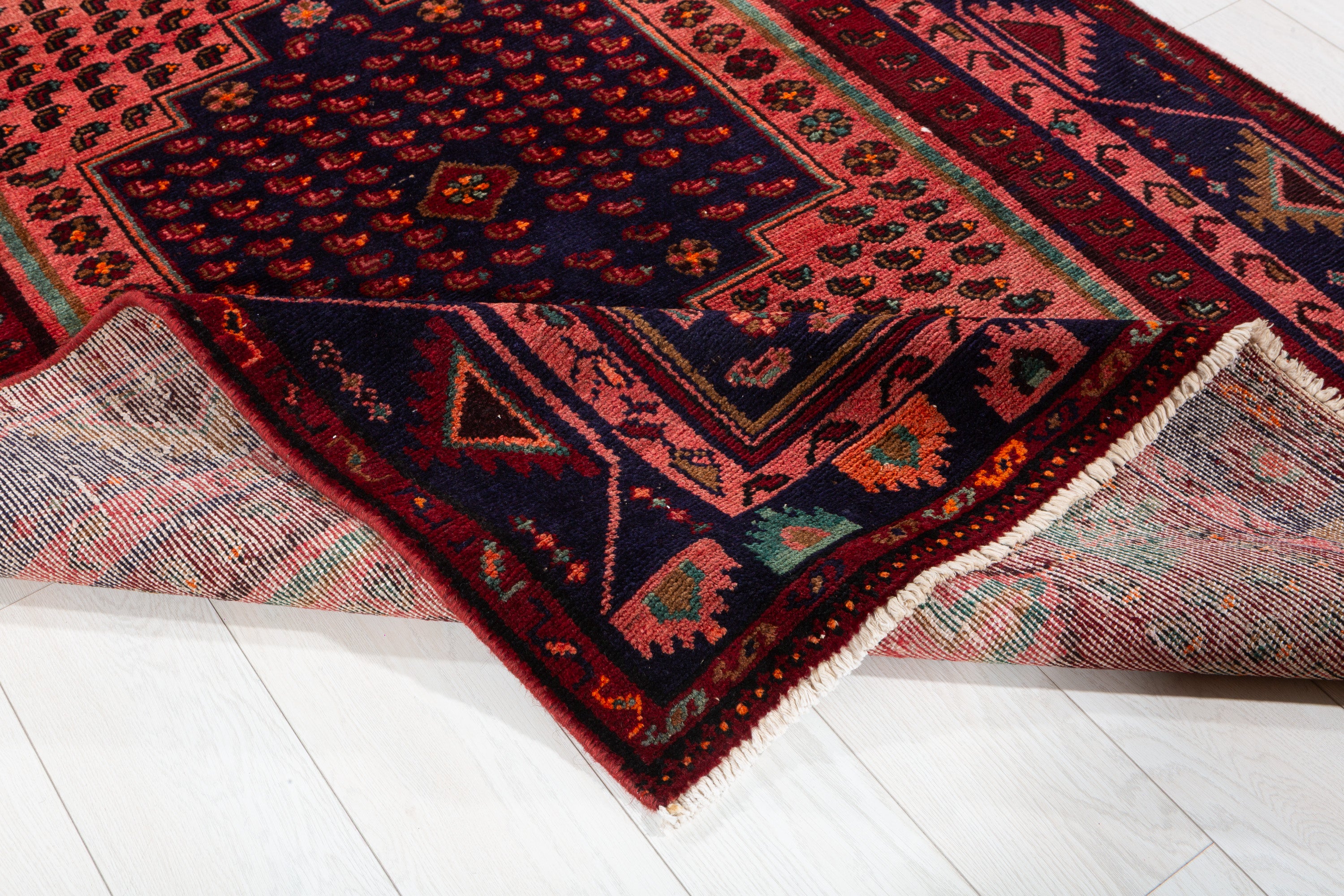Collectible Vintage Maroon & Pink Geometric Area Rug – 6' 9" x 4' 5" (207 x 134 cm)