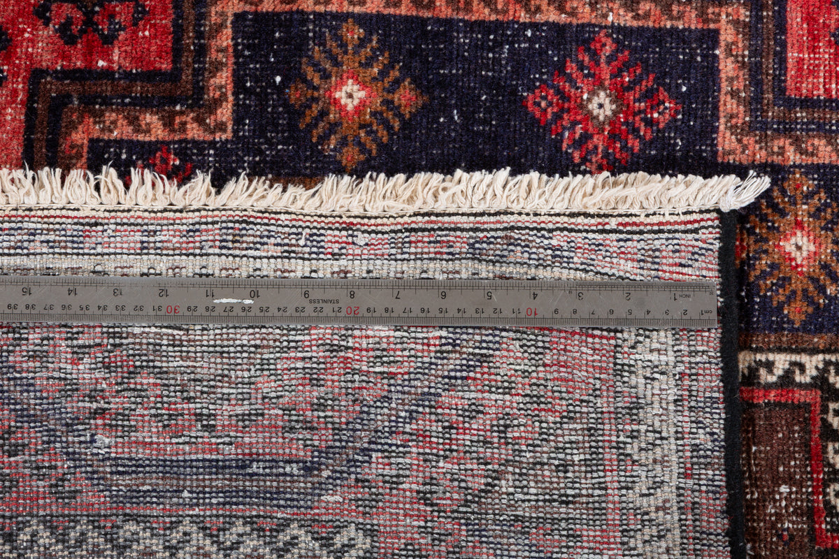 Vintage Navy Blue, Red Stepped Diamond Area Rug – 7' 9" x 3' 11" (236 x 119 cm)
